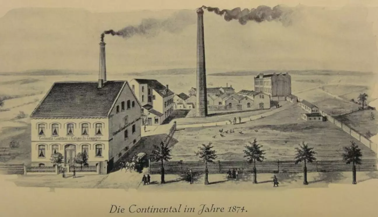 Перша фабрика Continental-Caoutchouc & Gutta-Percha Compagnie. Ганновер, 1874 рік. Фото: Continental