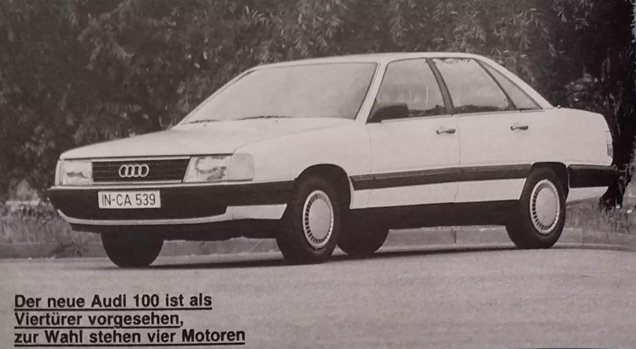 Новая Audi 100 запланирована как четырехдверная модель, на выбор предлагаются четыре двигателя.