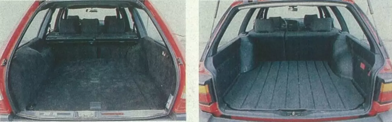 (Слева) Объем багажника не оставляет желать лучшего. (Справа) По объему багажника VW уступает.