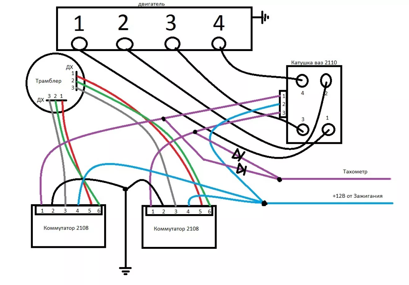 Схема подключения высоковольтных проводов ваз. Система проводов зажигания ВАЗ 2110. Схема подключения двухконтурного зажигания с двумя датчиками. Двухконтурный коммутатор зажигания на ВАЗ. Схемы подключения подводного зажигания.