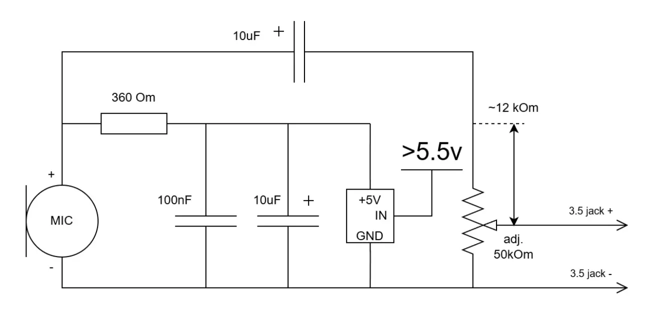 схема фантомного живлення мікрофона