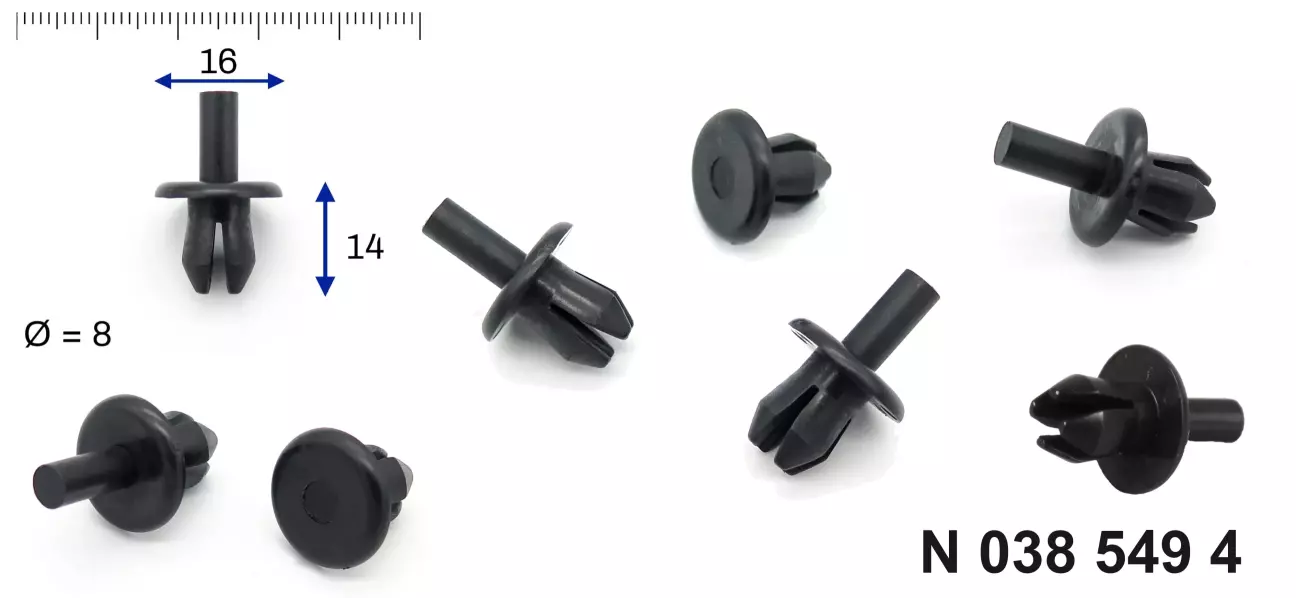 Подіум до бампера кріпиться 5-ма пластиковими заклепками N0385494