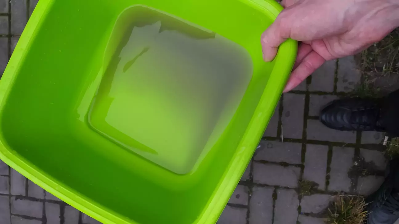 Після першого полоскання. Не те, щоб вода була дуже брудна, але і не кришталево прозора...