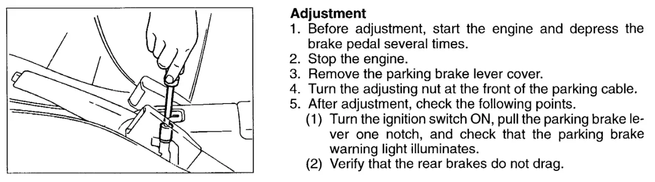 Вирізка з мануалу: Регулювання парковочного гальма