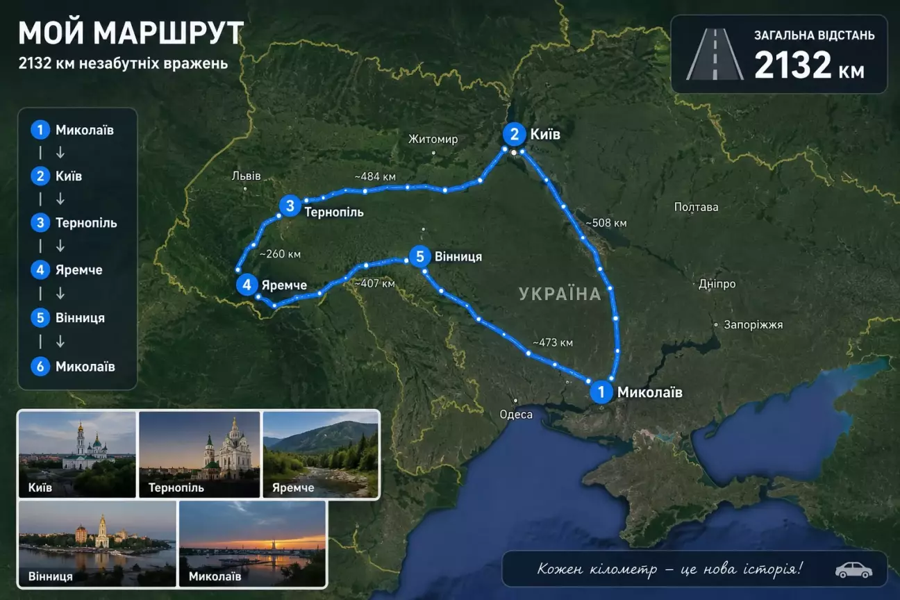 Їхав не саме по такому маршруту доріг, тут просто схематично