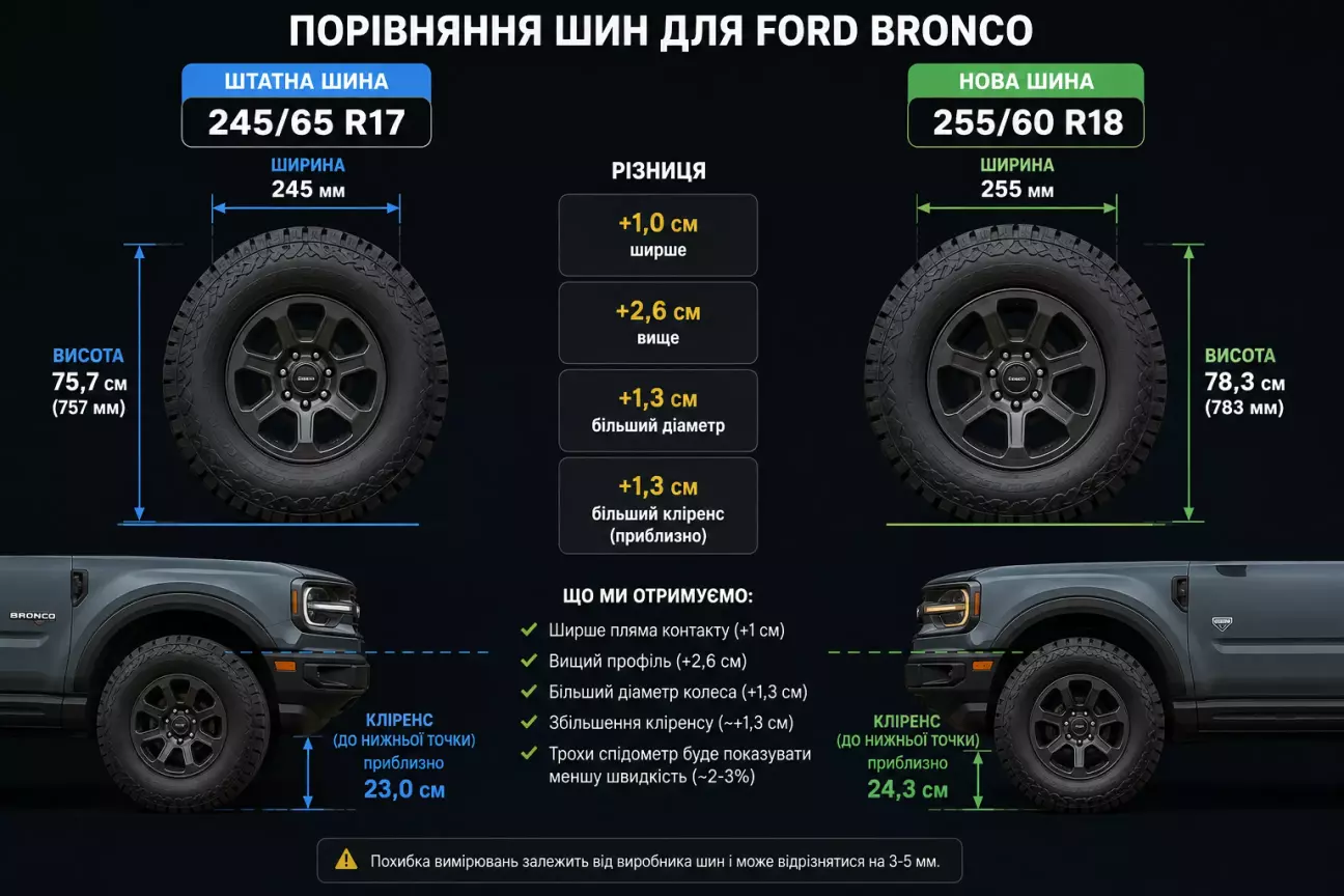 Штатні — 245/65 R17 Нові — 255/60 R18