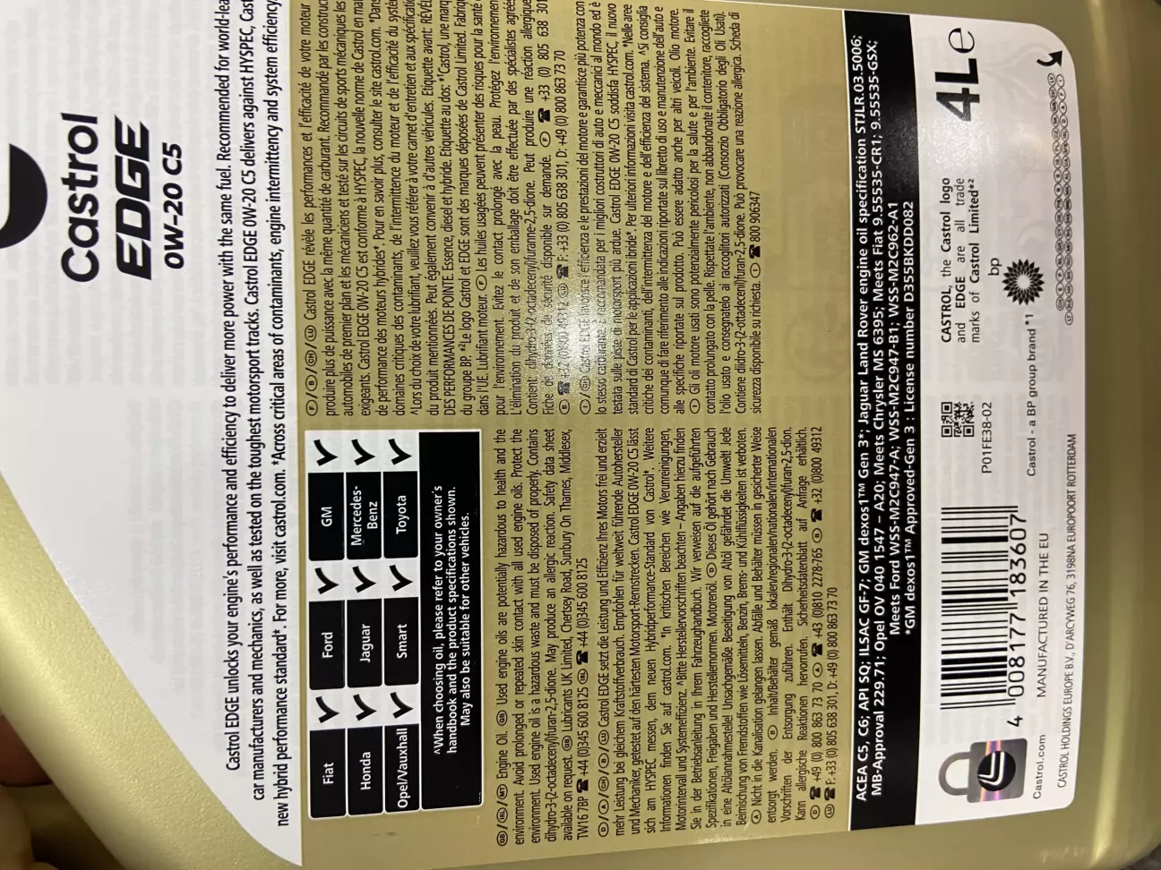 Jaguar Land Rover engine oil specification STJLR.03.5006;